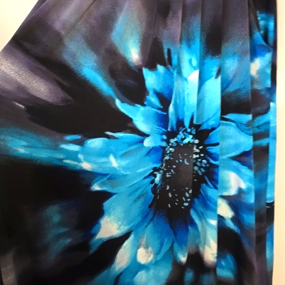 JFW, Maxi Dress, Strapless, Med, Floral Print, Black, Blue, Elastic Back, Tie - Picture 6 of 9